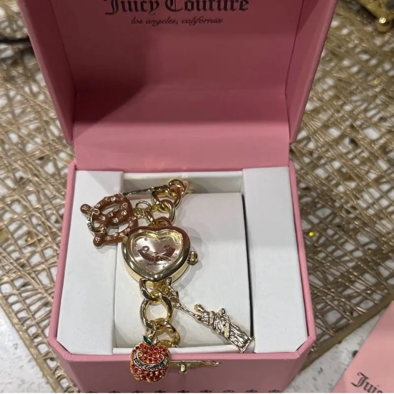 Juicy Couture Watch with Heart Charm and Crystal Accents in Gold Tone