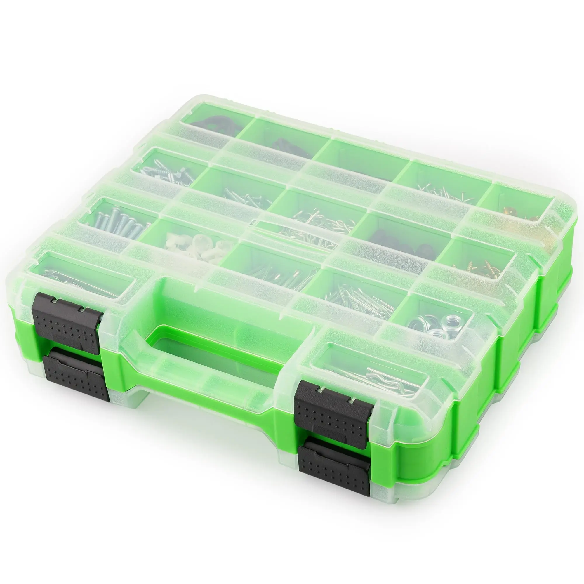 SWANLAKE 34-Slot Double-Sided Small Parts Organizer with Removable Dividers & 4 Fixed Sections, Garage Tool Storage for Fasteners, Hardware Storage Sorting Tool Case for Nuts, Bolts, Screws, Nails
