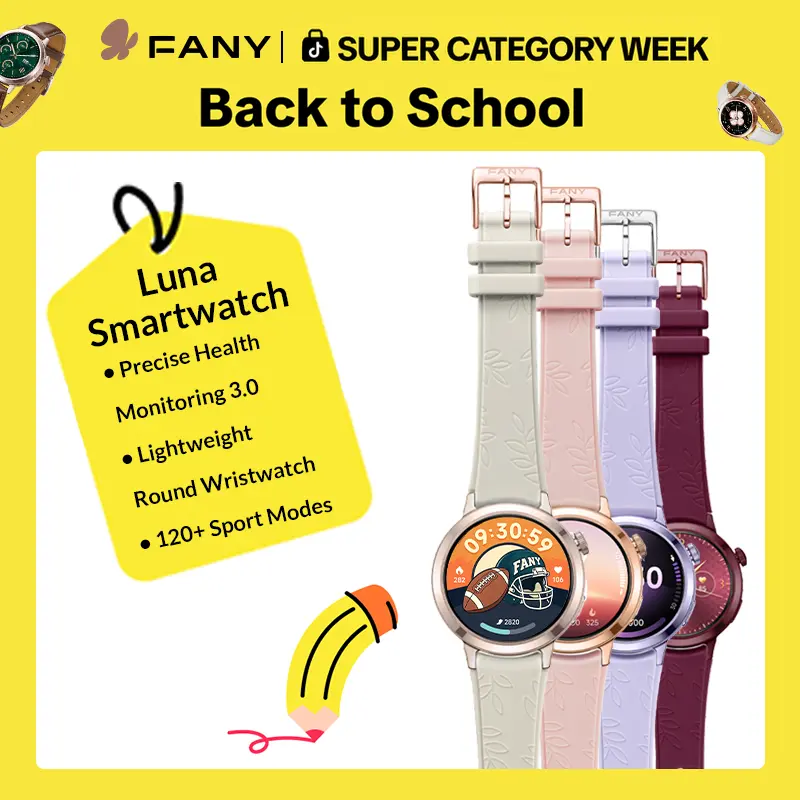 Fany Luna Women's Chic AMOLED Display Waterproof Smartwatch - Wearable Health Monitor Device, 110+ Sport Modes (Yoga Included), Heart Rate/Sleep/SpO2 Tracker, 7-Day Battery, Free App, Ultra-Sleek Lightweight Round Wristwear tiktokshopsummersale sohochic,