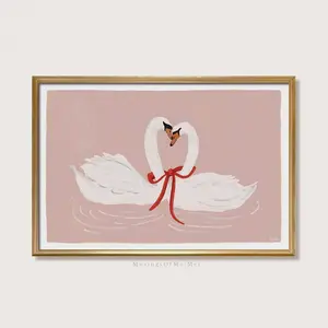 Swan Print, Valentine's Romantic Wall Print, Printable Wall Art, Pastel Wall Art, Soft Printable Wall Art, Valentine Mantel Decor, Pink Deco 0