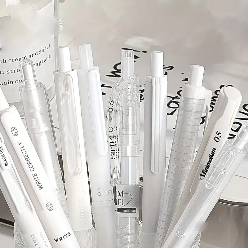 5Pcs Simple and Stylish Gel Pen Set, Solid Color, 0.5mm Fine Tip, Retractable, Quick Dry, Gel Pen, Suitable for Writing, Diary, School and Office Stationery Supplies, Minimalist Press Pen