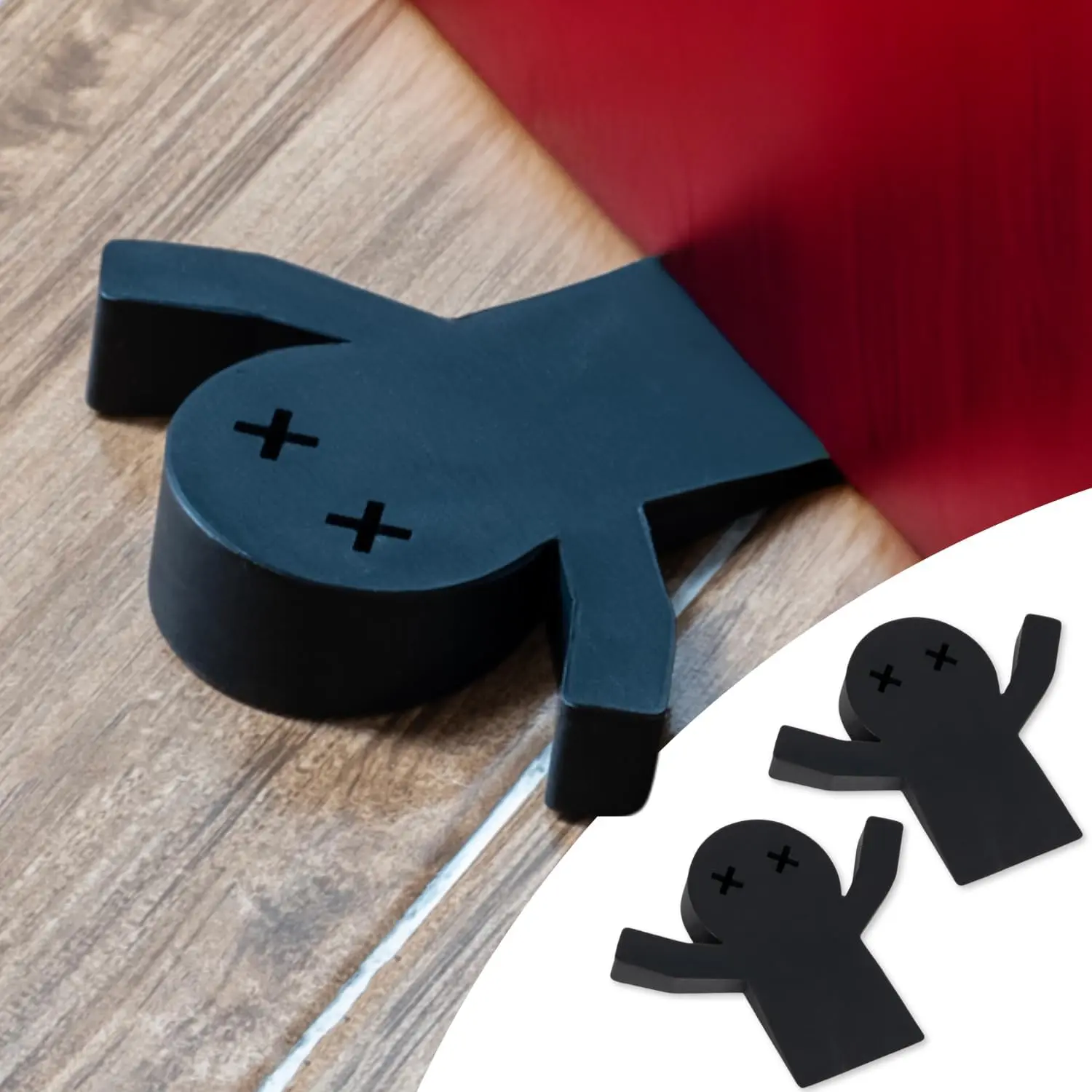 2-Pack Decorative Door Stoppers for Bottom of Doors (1") | Fun Cute Door Stop Cute Doors Stopper | Black Door Stops for Bottom of Door | Large Doorstops Wedge | 1-ch High | 2-Pack 'Flat Mates'