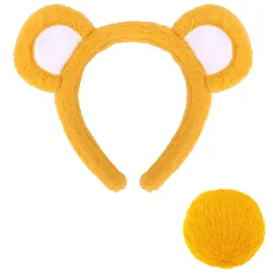 Household daily necessities Bear Ears Headband Set for Women - Bear Costume Accessories with Nose Bow Tail(Yellow)