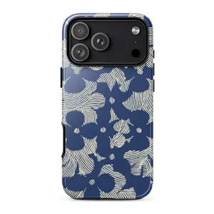 INK BLOSSOM Phone Case | Navy Blue Floral Pattern | Modern Botanical iPhone 17 16 15 14 13 Pro Max MagSafe