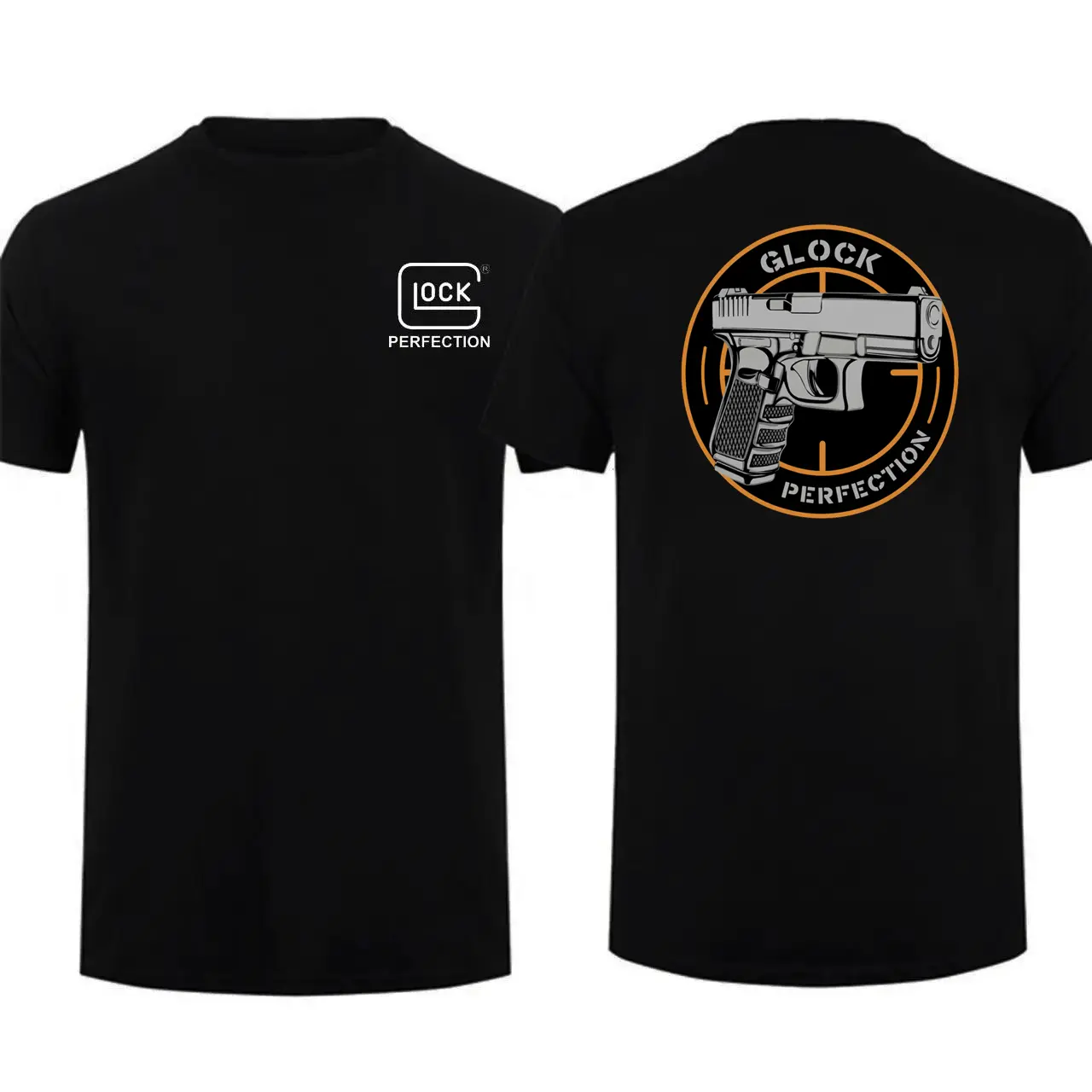 Menswear Cotton Short-Sleeve T-Shirt, "Glock Perfection" Tactical Apparel, Full-Colour Casual Top, Ideal for Classic American Style Fans, Dad Gift
