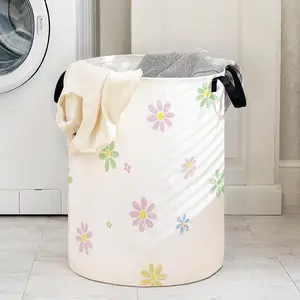 Floral Print Laundry Basket with Handle, Durable Foldable Clothes Storage Bin, Large Capacity Toy Organizer, Home Use Reusable Hamper