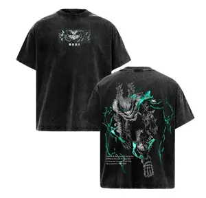 Dark Deku My Hero Academia Vintage Washed Oversized T Shirt Acid Wash Soft Cotton Anime Graphic Tee Unisex Casual Streetwear Top Retro Y2K Fashion Outfit Gift For MHA Anime Fans