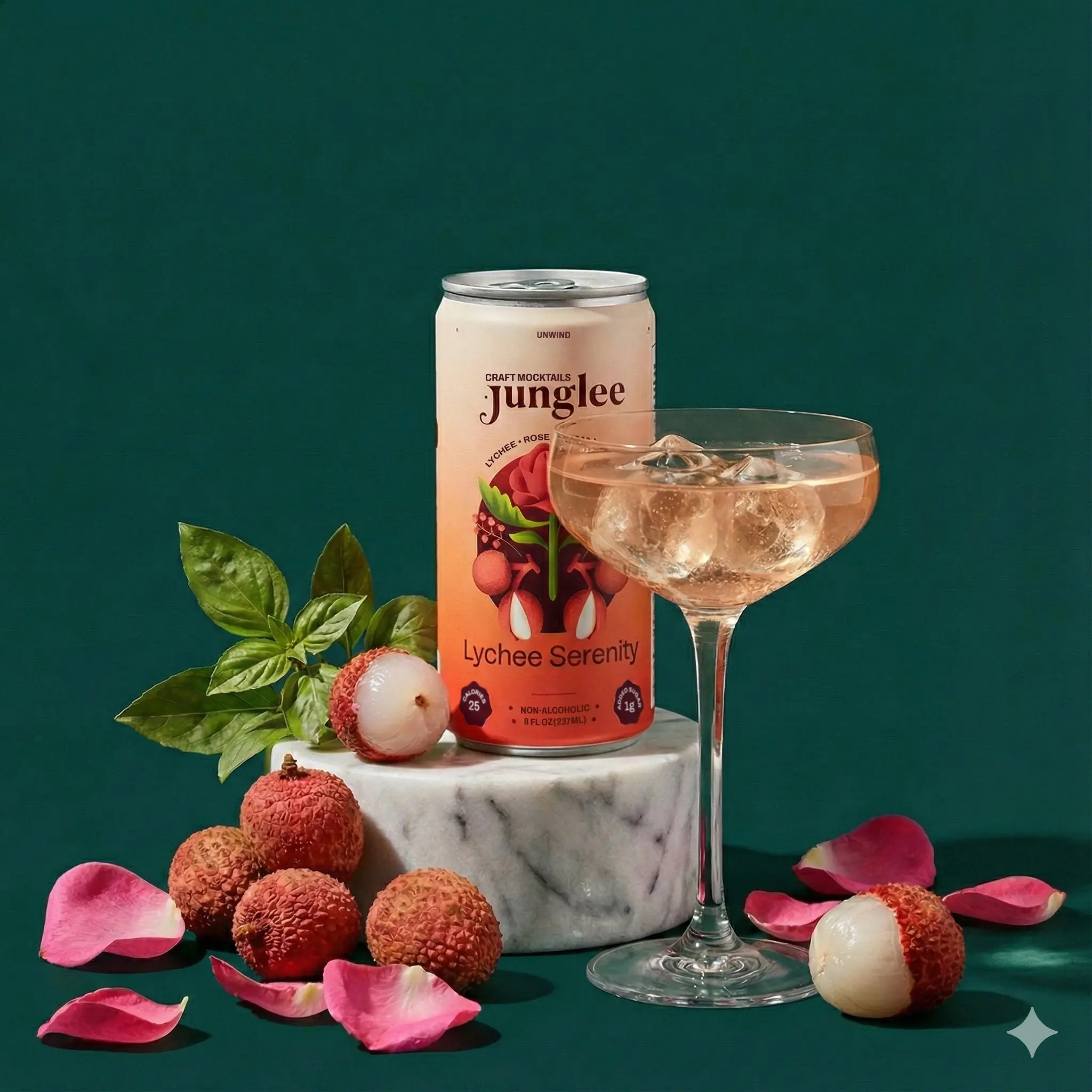 Lychee Serenity | Sparkling Mocktail Drink | Lychee Rose + Botanicals