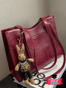 Women's Solid Color Tote Bag, Fashionable Large Capacity Shoulder Bag for Daily Used, Casual Trendy Versatile High-quality Daily Commuting Bag, Girl Fashionable Shopping Bag