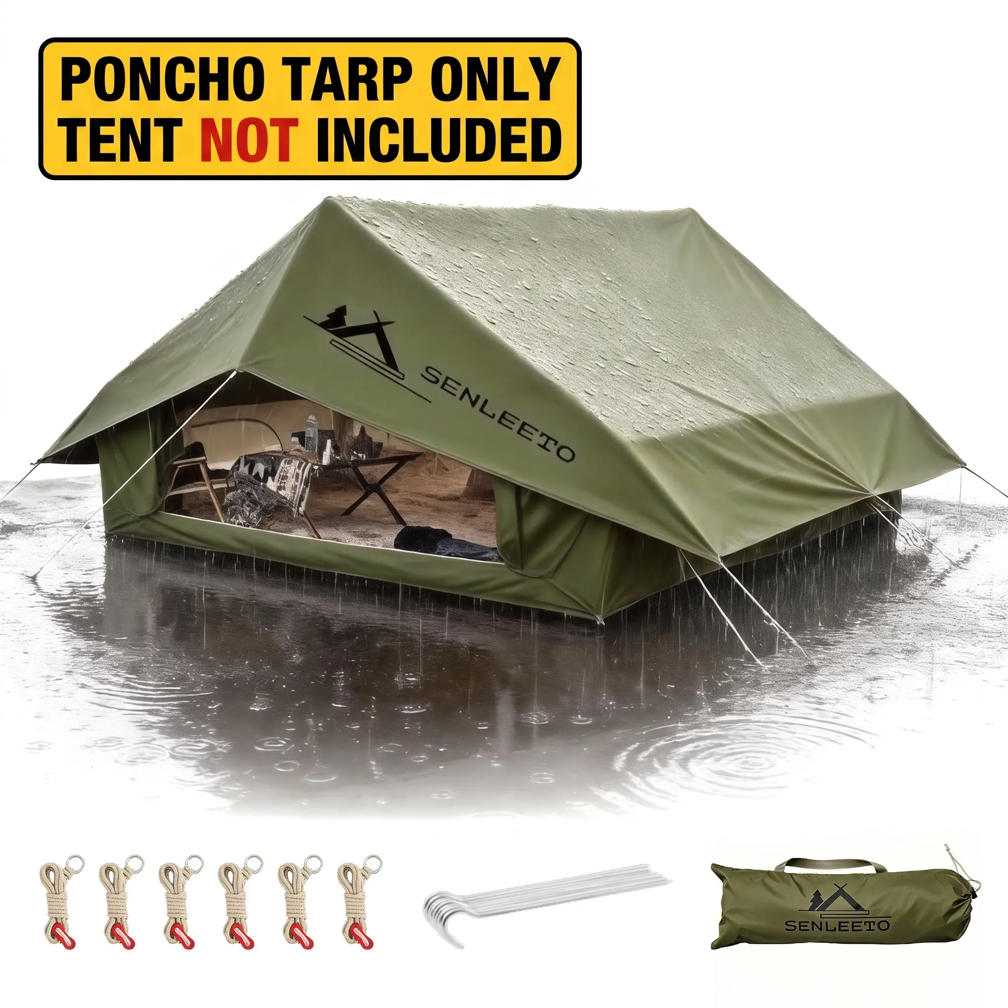SENLEETO Tent Rainfly for 8+ People Inflatable Cabins, Heavy-Duty 210D Oxford Sunshade with Silver & Black Coating, PU2000 Waterproof, UPF50+ Sun Protection, Stove Jack Compatible, Multi-Size, Camping Accessories, Warm, Universal Fit, Inflatable Tents, Lo