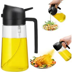 16oz/470ml Glass Olive Oil Sprayer for Cooking - 2 in 1 Olive Oil Dispenser Bottle Spray and Pour for Kitchen Gadgets Cooking Air Fryer Salad BBQ (Black)