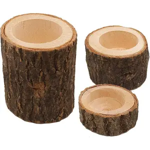 Wooden Tea Light Candle Holders, Personalized Wooden Votive Tealight Holder for Wedding Centerpieces for Table, Wedding |Birthday Party |Valentine's Day |Home Decoration - Set of 3