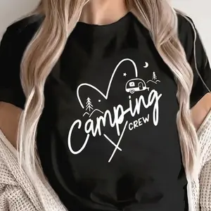 Lightweight And Durable Short-Sleeve T-Shirt Featuring a Camping Crew Design, Ideal for Outdoor Activities, Perfect for Nature Trips And Campsites, Offering a Comfortable Fit for Women