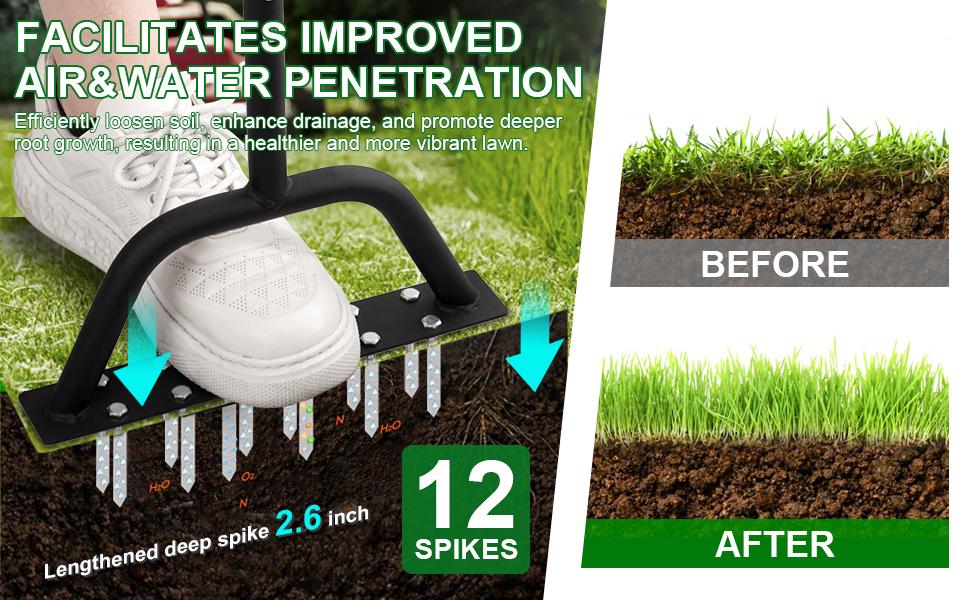 2-in-1 Lawn Aerator Spike Metal Manual Half Moon Tool with 12 Stainless Spikes 2 Replacement Heads for Compact Soil Garden Sidewalk Flower Beds Gardening Set Puller 2-in-1 Lawn Aerator Spike Metal Manual Half Moon Tool with 12 Stainless Spikes 2 Replacement Heads for Compact Soil Garden Sidewalk Flower Beds Gardening Set Puller