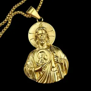 STAINLESS STEEL JESUS RELIGIOUS GOLD PLATED PENDANT & 3mm 24" ROLO BLING CHAIN NECKLACE JEWELRY