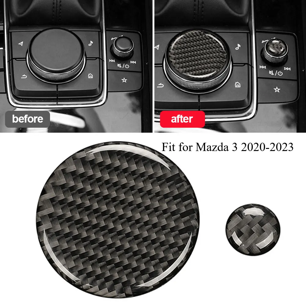 For Car 1pc Carbon Fiber Car Center Console Multimedia Volume Button Cover Protective Trim Black Fit for Mazda 3 2020-2023
