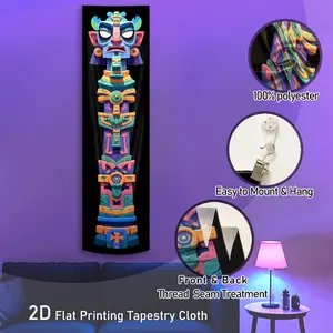 2D Flat Printing Vertical Black Light Tapestry | Tribal God Figure Pattern Wall Tapestry for Bedroom | Mayan Inspired Design Glow in the Dark Tapestries | Ancient Tribal Art Style UV Reactive Wall Hanging for Autumn Home Decor | Christmas Gifts