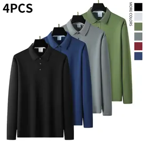 Men's Polo Shirt Set of 4 Long Sleeves Spring Autumn Retro Style Solid Colors Multiple Options for Daily Wear