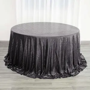 Sequin Round Tablecloth 132" Black with Seamless Twinkling Finish Table Cover