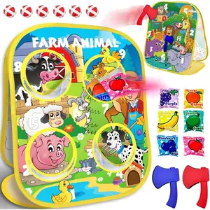 3-in-1 Farm Animal Bean Bag Toss Game for Boy Toddler Ages 3 4 5 Year Old, Cornhole Bags Set for 3-5 Preschool Kid, Outdoor Play Outside Toys in Backyard Lawn, Indoor Family Party Game, Birthday Gifts