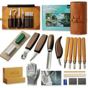 Carving Kit, 24 count  Carving Tools Set with Leather Storage Bag,  Carving Set 4  Carving  5 Chisels 9 Blocks, Whittling Kit for Beginners Enthusiasts Adults   DIY