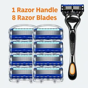 Ultimate Men’s Grooming Kit: 1 Razor Handle with 8 Replaceable Blades, Beard Shaver & Precision Grooming Tool for Clean Shave & Skin Protection Daily Gift