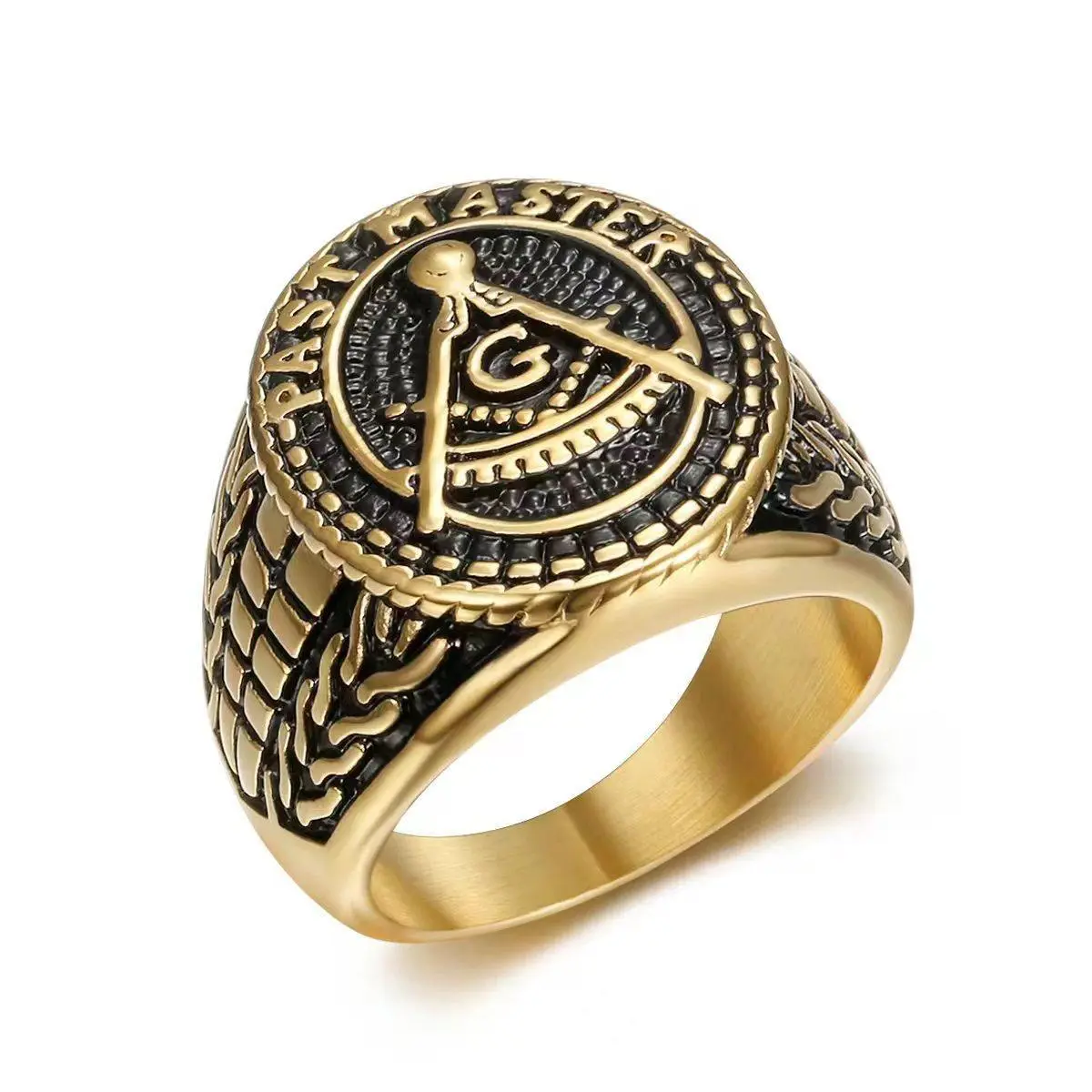 Men's Stainless Steel Ring - 1pc Exquisitely Carved AG Freemason Design, Hip Hop Rock Style, Casual Everyday Wear, Birthday Gift Accessory