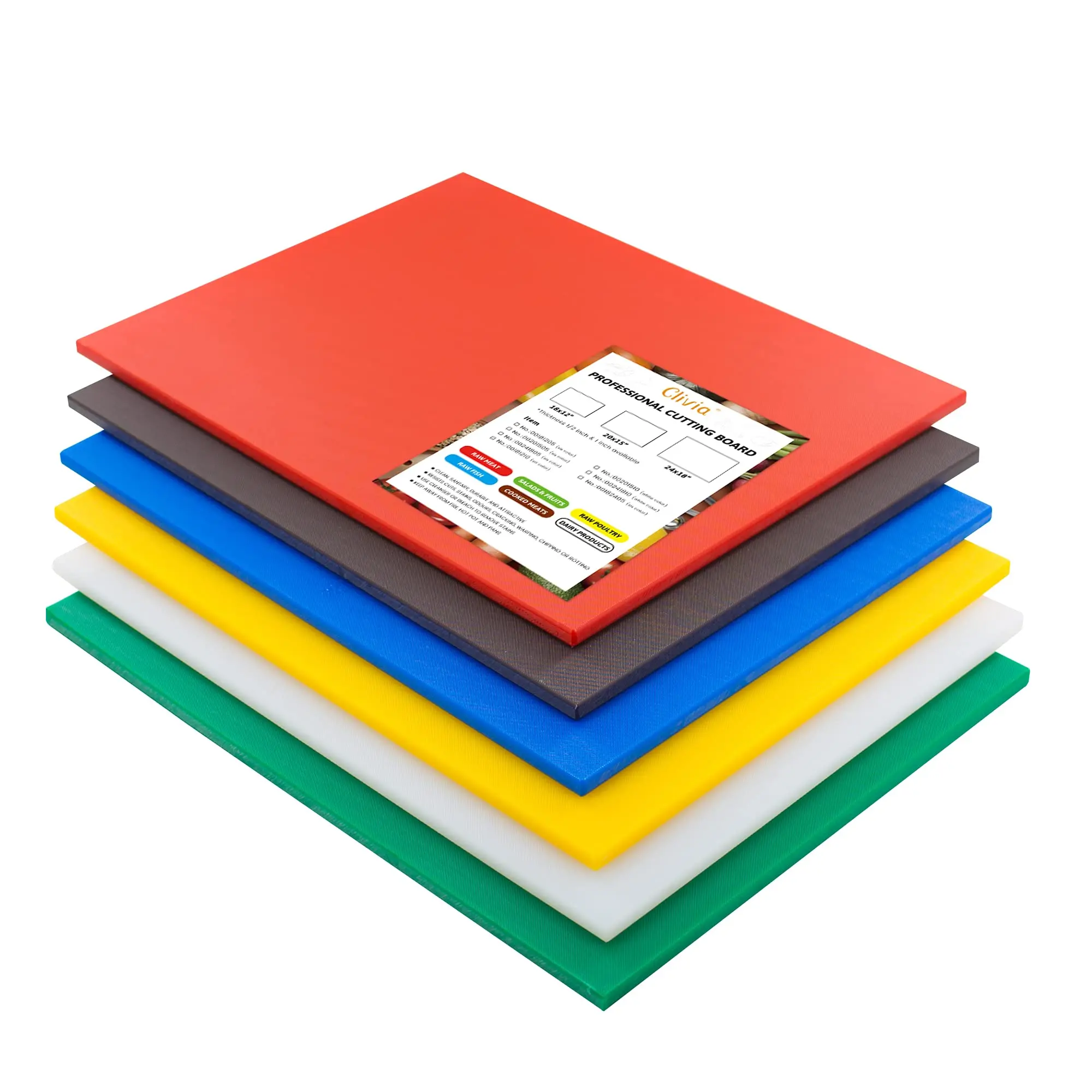 Hakka Commercial Grade Plastic Chopping Block Set - 6-Pack Multi-Color, 18x12x0.5", NSF Certified, Durable Cooking Cutting Board for Vegetable, Meat Prep
