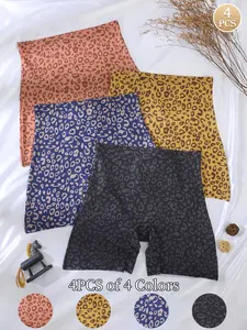 4-Pack Leopard High-Waist Women's Underwear, Seamless Belly Control, Elastic Shaping, Comfortable Skin-Friendly, All-Seasons Casual Style