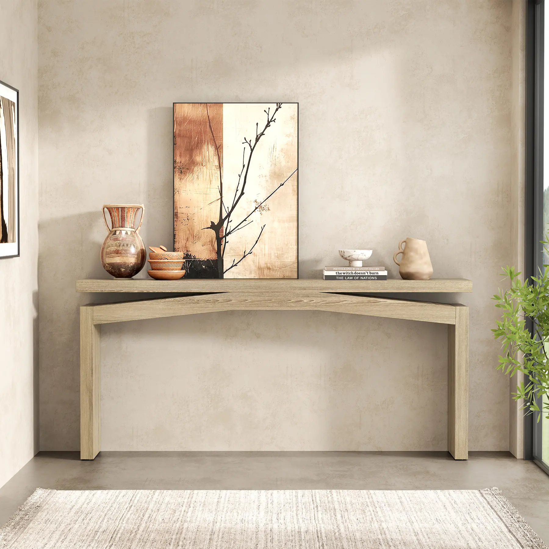Couch Table Behind Sofa 63-Inch Rustic, Long Foyer Tables for Entryway Narrow, Modern Console Table Wood for Hallway, Living Room, Home, Entrance, Light Tan Wood