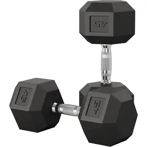45 LB Hex Dumbbell Set of 2, Hand Weights Dumbbells Pair with Cast Iron Core, Rubber Encased Coating and Textured Carbon Steel Handle for Home Gym Strength Training