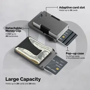 Luxury All-Metal Wallet for Men with Detachable Money Clip, Minimalist RFID Blocking Pop-Up Card Holder, Ultra-Slim Wallet Holds 15+ Cards, Sleek Design