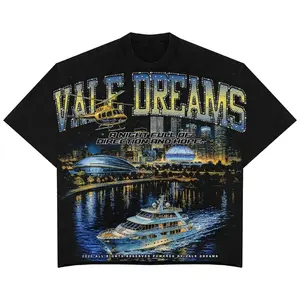 Luxury Night City Graphic T-Shirt Vintage Streetwear Oversized Black Yacht Skyline Aesthetic Unisex Tee