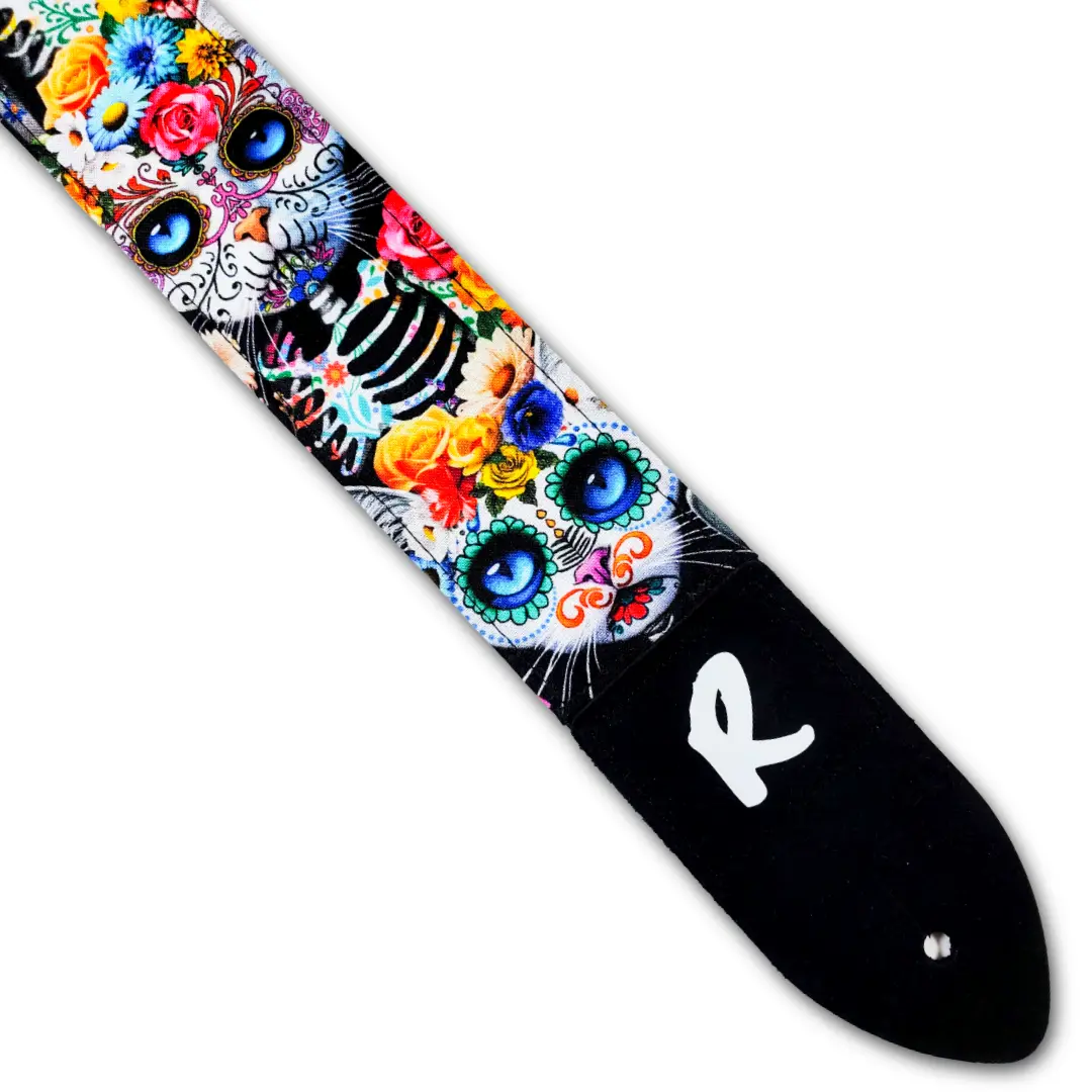 Cat Sugar Skulls Guitar Strap - Sugar Skull Cats Guitar Strap - Day of the Dead - Dia De Los Muertos