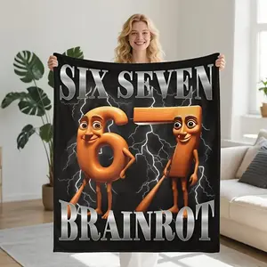 Funny 67 Italian Brainrot Tung Tung Sahur Six Seven Meme Throw Blanket for Bed, Car, Office, Camping & Travel, Soft Flannel Fleece Blanket with Meme Print, Warm & Cozy All-Season Nap Blanket, Lightweight Room Decor Gift