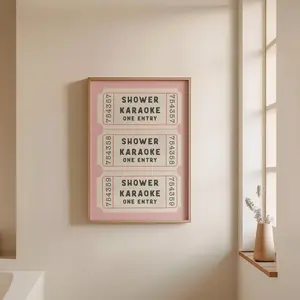 Shower Karaoke Ticket Poster No Frame, Bathroom Retro Pink Cream Aesthetic Shower Singing Funny Wall Art Vintage Trendy Home Decor