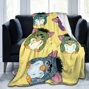 Furbies Plush Throw Blanket - Soft Flannel Bedspread with Green, Blue, Purple, Orange, Yellow, Black Eyes - All-Season Cozy Bedspread for Couch, Travel, Camping - Nostalgic Furbie Collectible Gift for Fans - Hand Wash Only - Furbies-Inspired Design with I