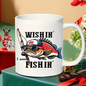[Made in US] 1pc 11oz WISHIN' I WAS FISHIN' Ceramic Mug - Large Durable Coffee Cup - Ideal Gift for Anglers, Friends, Family - All-Season Unique Drinkware
