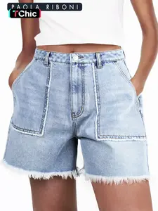 Women's Plain  Distressed Cropped Denim Shorts, Casual Fashion  Shorts for Summer, Ladies Bottoms for Daily Wear