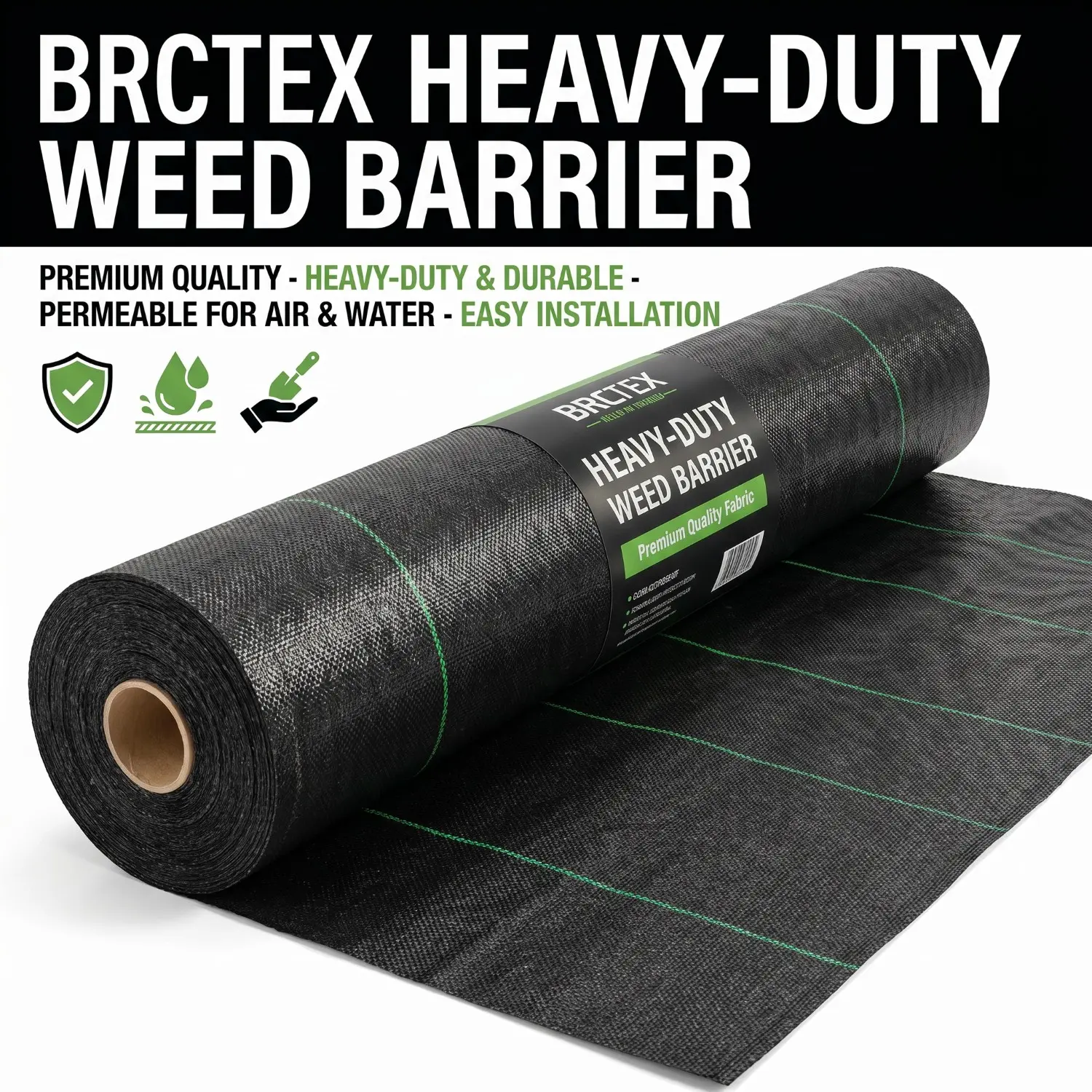 Black Weed Barrier Fabric Heavy Duty HDPE Woven Ground Cover Weed Control Permeable Durable Easy Install Garden Farm