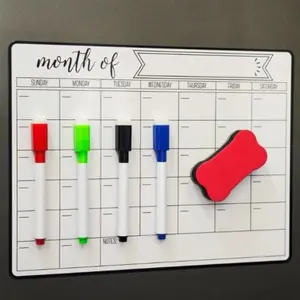 Magnetic Refrigerator Calendar Set with Whiteboard Pen and Eraser, Multi-Colored Markers, Monthly & Weekly Planner, Reusable Kitchen Board