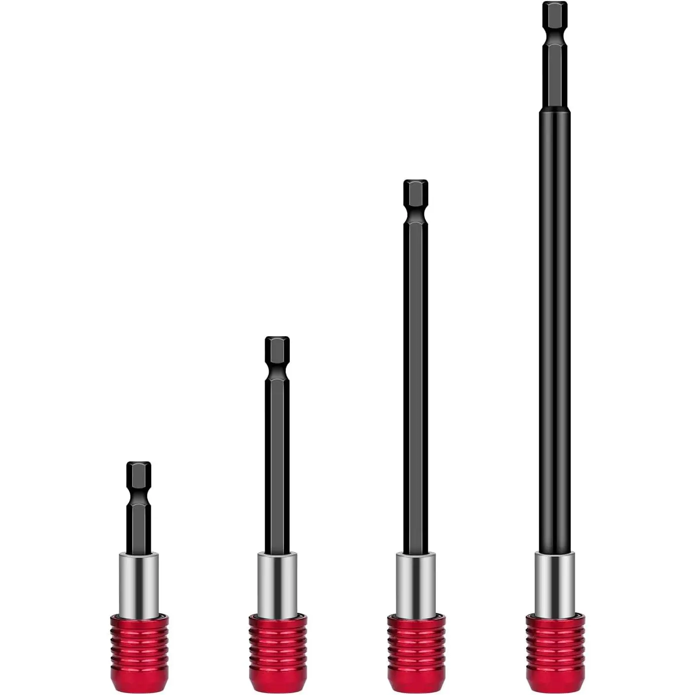 4 count Drill Bit Extension, 1/4" Hex  Drill Extension Bit Holder, Drill Extension for  Driver, 2", 4", 6", 12" Length, Durable Cr-V Steel,  for Screws, Nuts and Drill Sockets