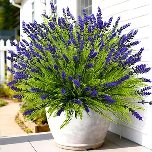 12 Bundles Artificial Plants Outdoor, 17.8" Tall Artificial Flowers Outdoor Fake Plants UV Resistant Fake Lavender Flowers, Plastic Faux Flowers Greenery for Porch Garden Patio Window Box Courtyard