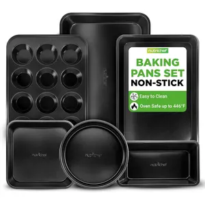 Stackable Non-Stick Baking Pan Set, Carbon Steel Bakeware Set with Cookie Sheet, Muffin & Loaf Pan, Double Coated for Easy Release, Oven & Dishwasher Safe, Resists Warping, Easy to Clean