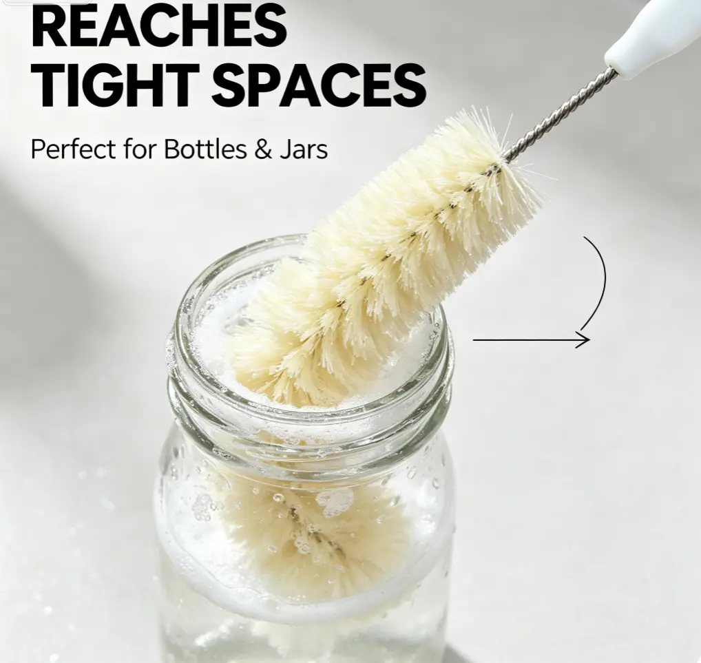 Curved Bottle Cleaning Brush, Long Handle Flexible Cleaner for Narrow Neck Glass Flask, Water Bottles, Jars & Containers