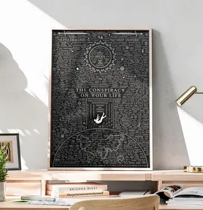 Mystery Conspiracy Theory Poster Black Wall Art Print Esoteric Knowledge Map For Home Office Living Room Decoration