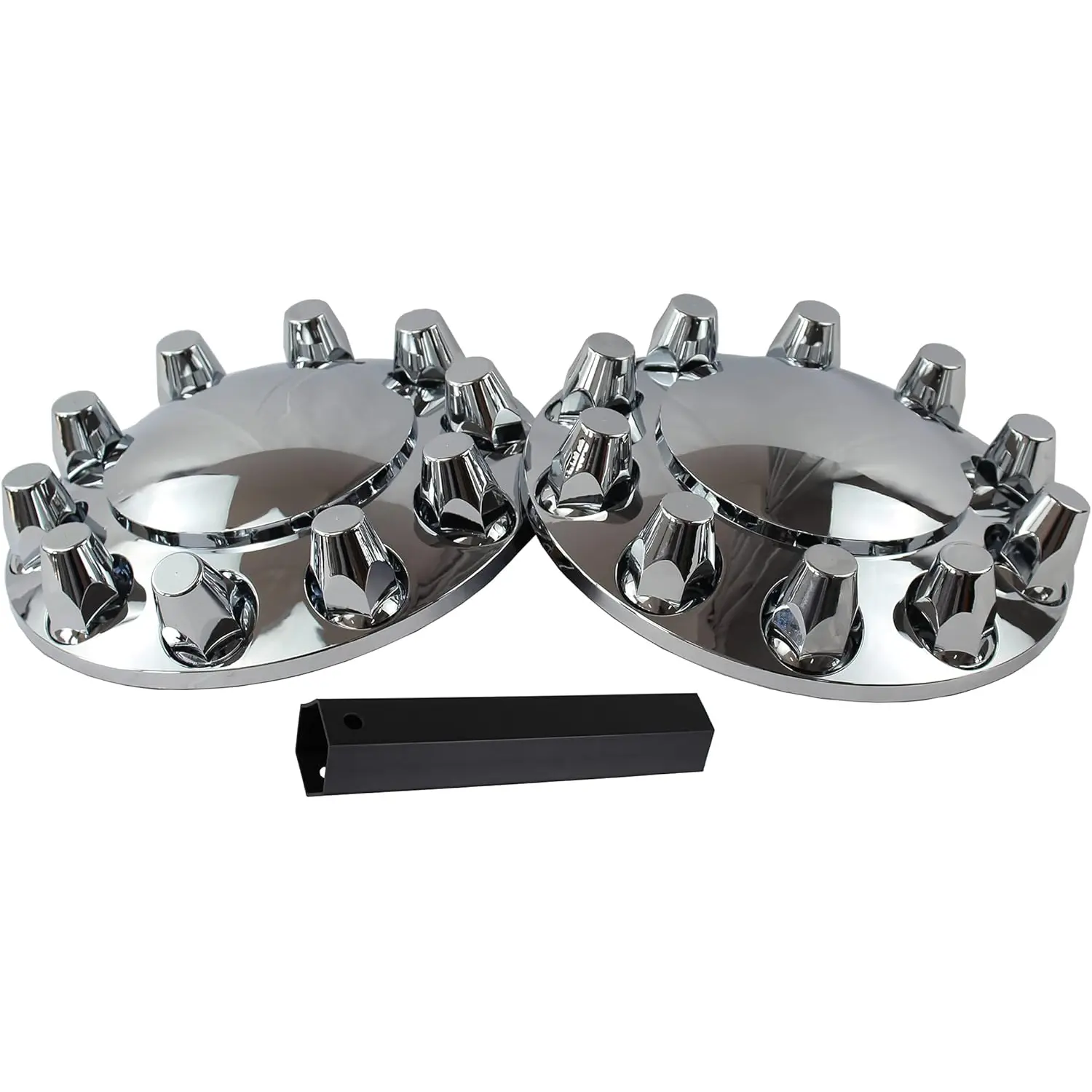 Chrome ABS Complete Axle Wheel Cover Set with Standard Hub Caps and 33mm Thread-On Dome Lug Nut Covers (2 Front)