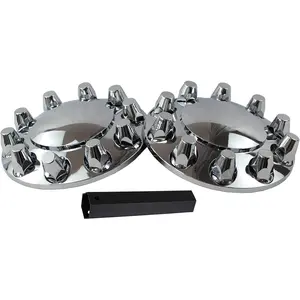Chrome ABS Complete Axle Wheel Cover Set with Standard Hub Caps and 33mm Thread-On Dome Lug Nut Covers (2 Front)