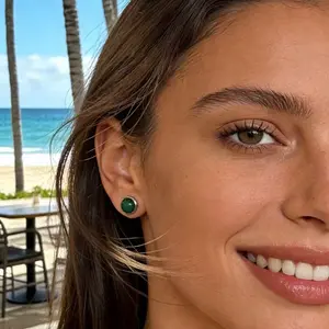 Amy&Jo gemstones earrings made by malachite with sterling silver studs.