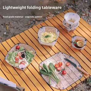 Outdoor ultra-light folding tableware portable bowl plate coffee filter funnel water cup multi-purpose combination tableware set